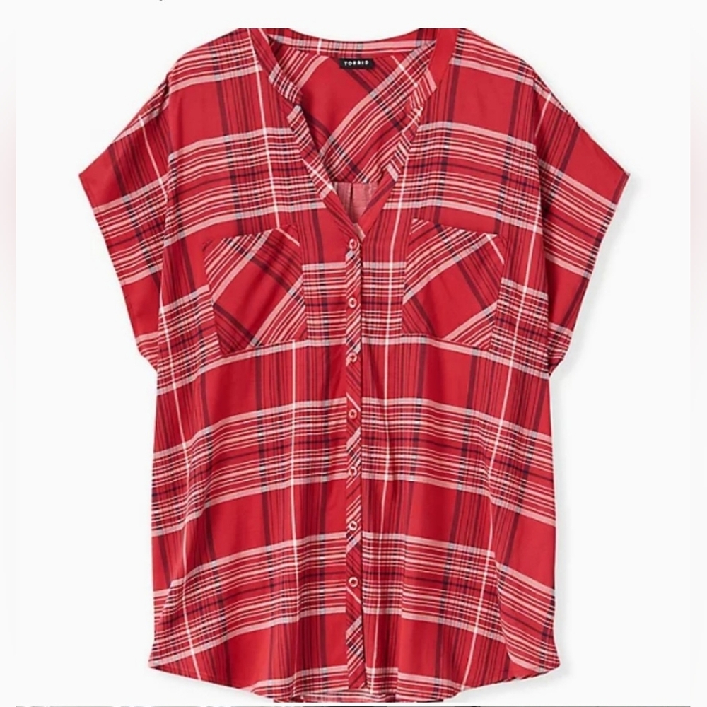 Torrid Red Plaid Button Front Dolman Blouse 3X